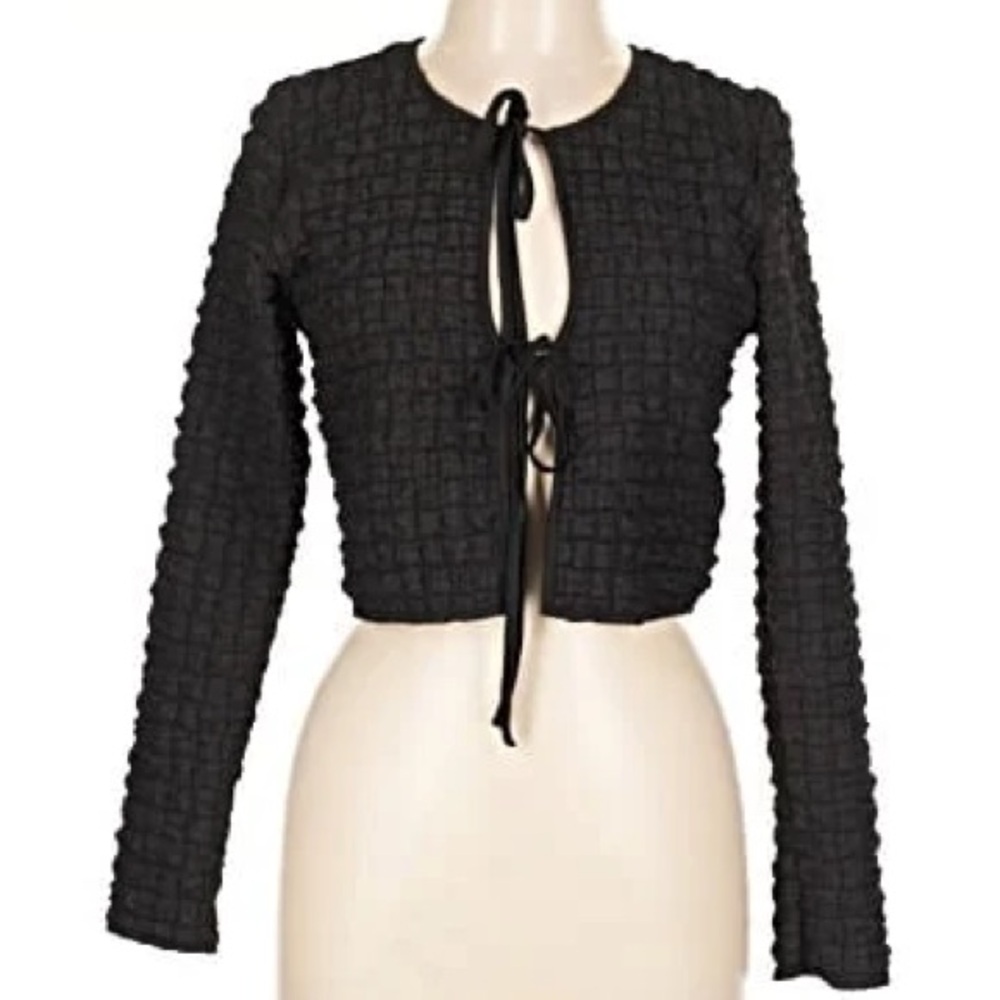 Urban Outfitters Black Textured Tie-Front Top